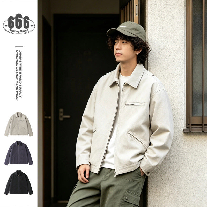 Men's short jacket in boxy cut made of canvas with shirt collar and welt pockets Chichicherry
