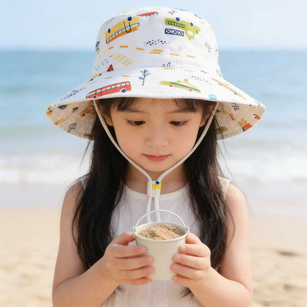 Unisex children's sun hat with wide brim adjustable chin strap and unicorn print Chichicherry