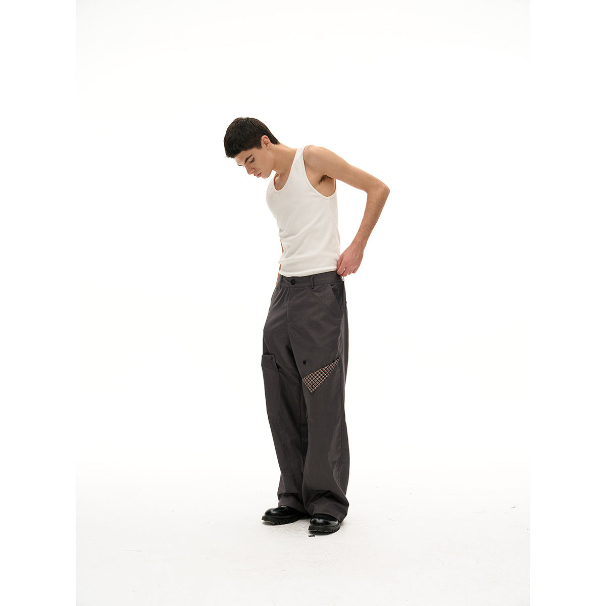 Women's wide waistband trousers with decorative check-inset pockets Chichicherry