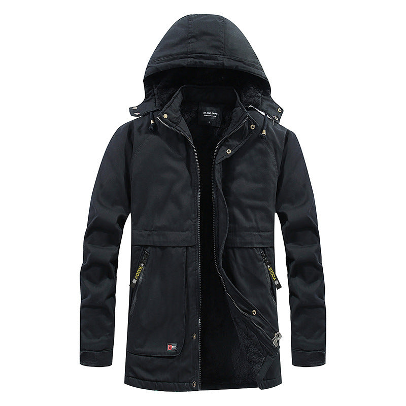 Men's Canvas Parka with warming teddy fleece lining, hood, and concealed two-way zipper Chichicherry