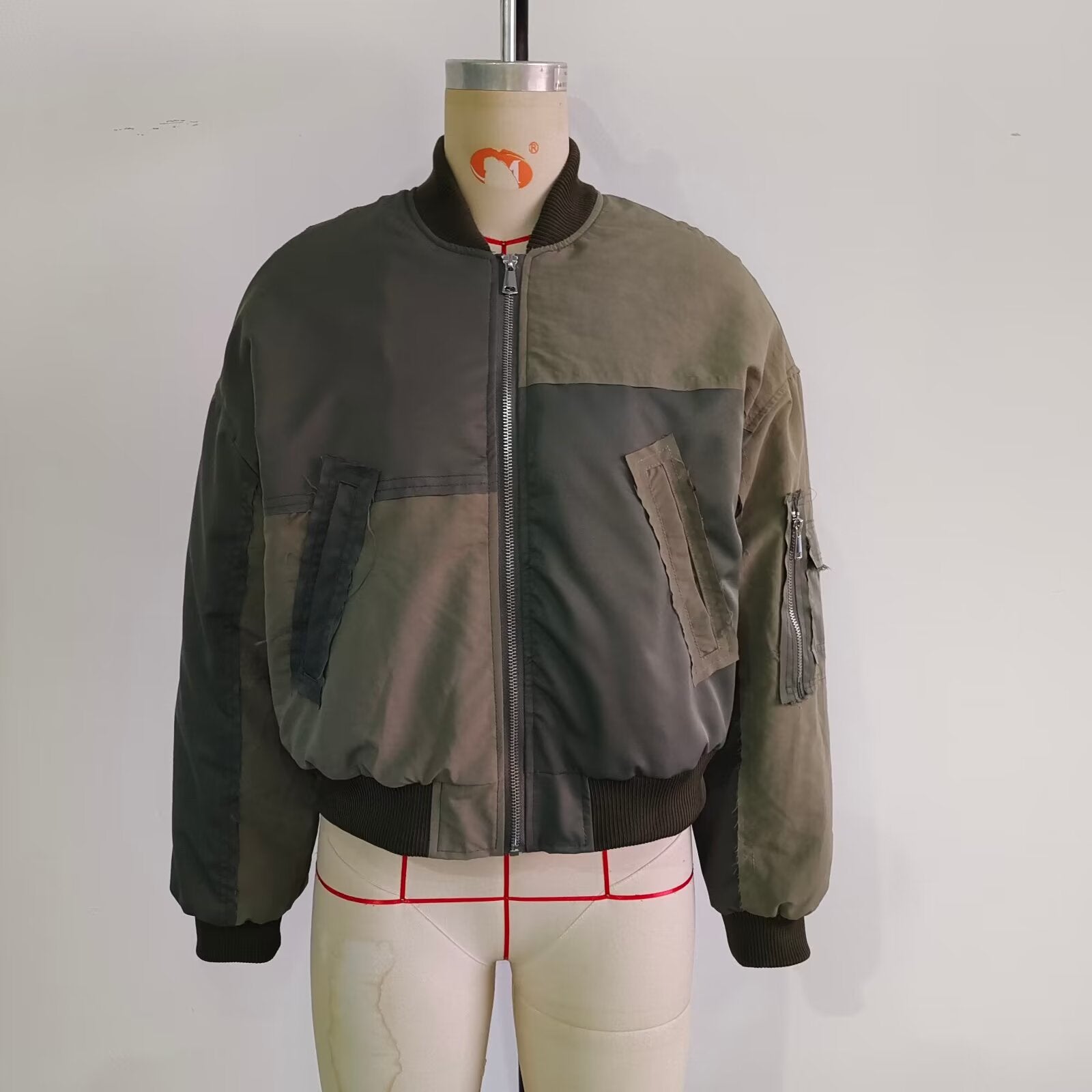 Women's Short Oversized Bomber Jacket with Utility Pockets and Ribbed Cuffs Chichicherry