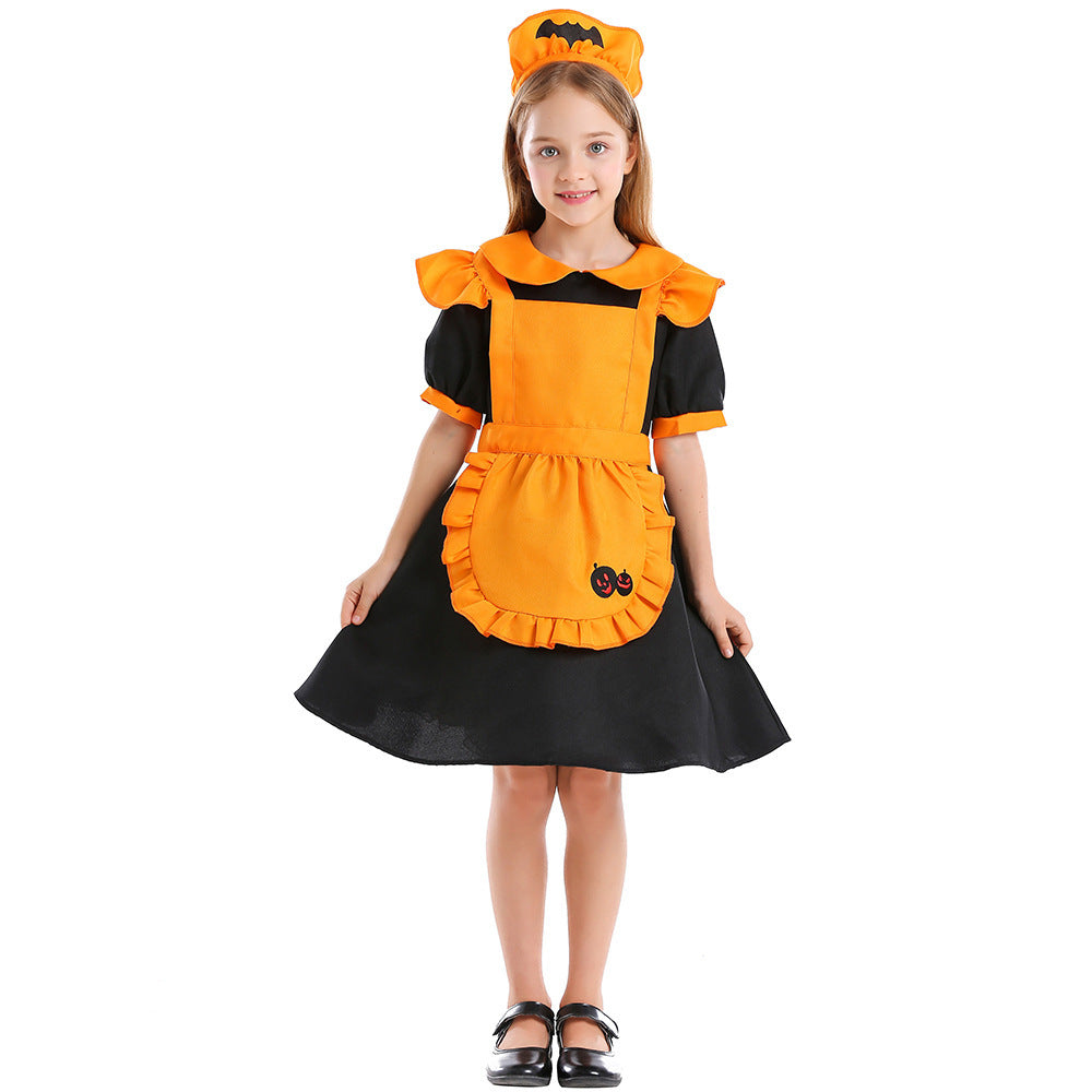 Girls Pumpkin Fairy Costume with Swinging Skirt and Chic Apron Design Chichicherry