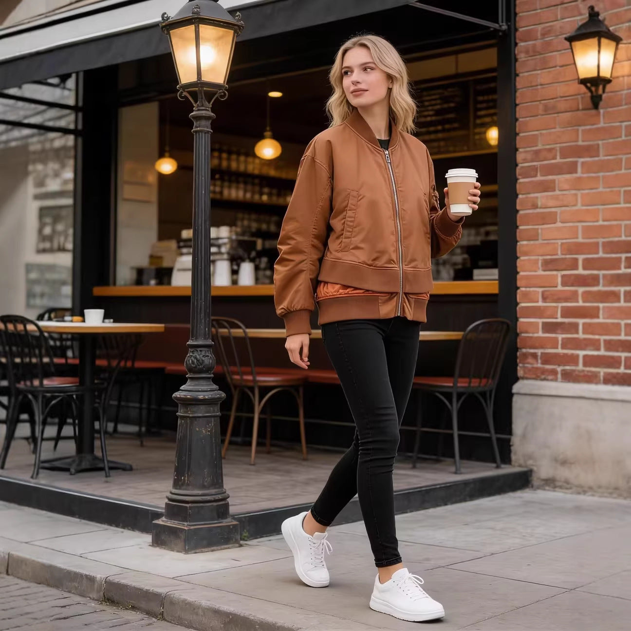 Women's Oversize Bomber Jacket with padded quilted lining, sleeve zip pocket and wide ribbed cuff Chichicherry