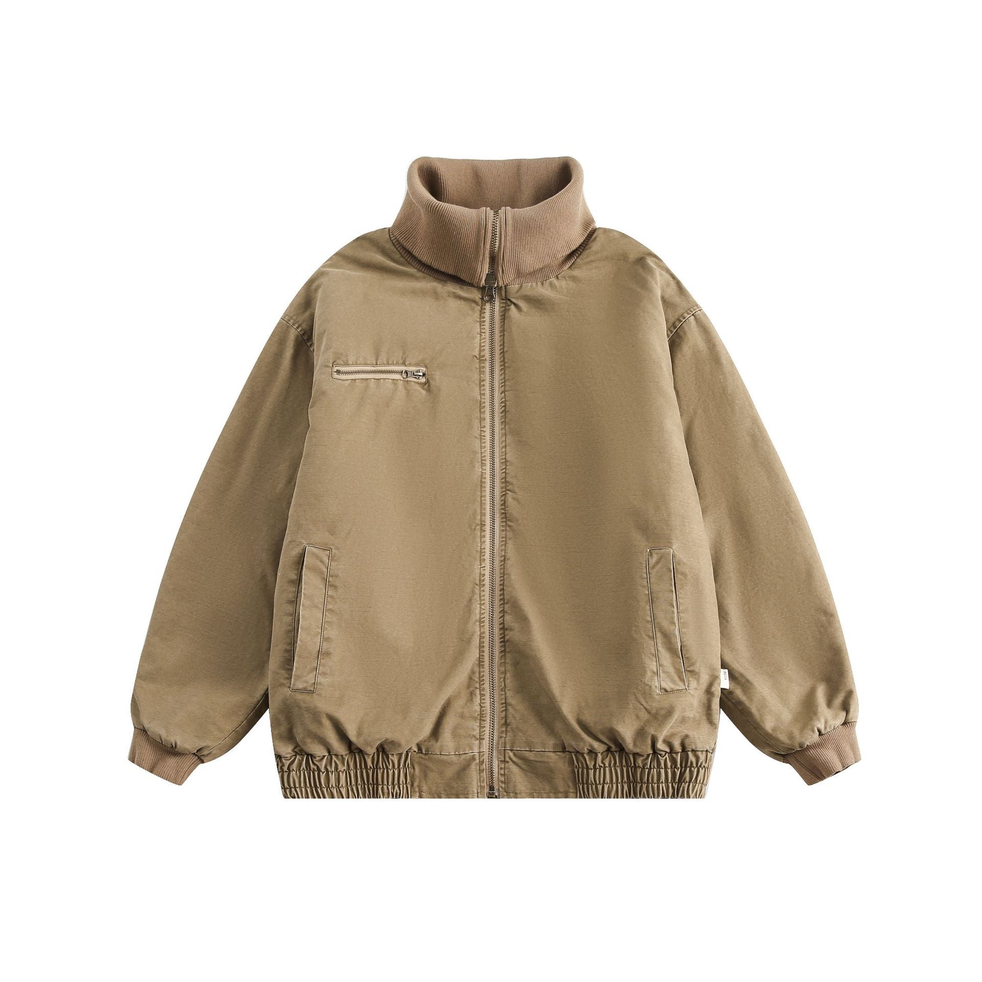 Unisex Oversize Bomber Jacket with High Ribbed Collar and Elastic Hem Chichicherry