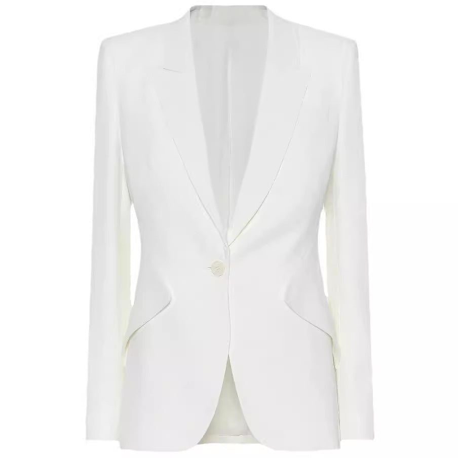 Women's Tailored Single-Breasted Blazer with Sculpted Shoulder and Tailored Cut Chichicherry