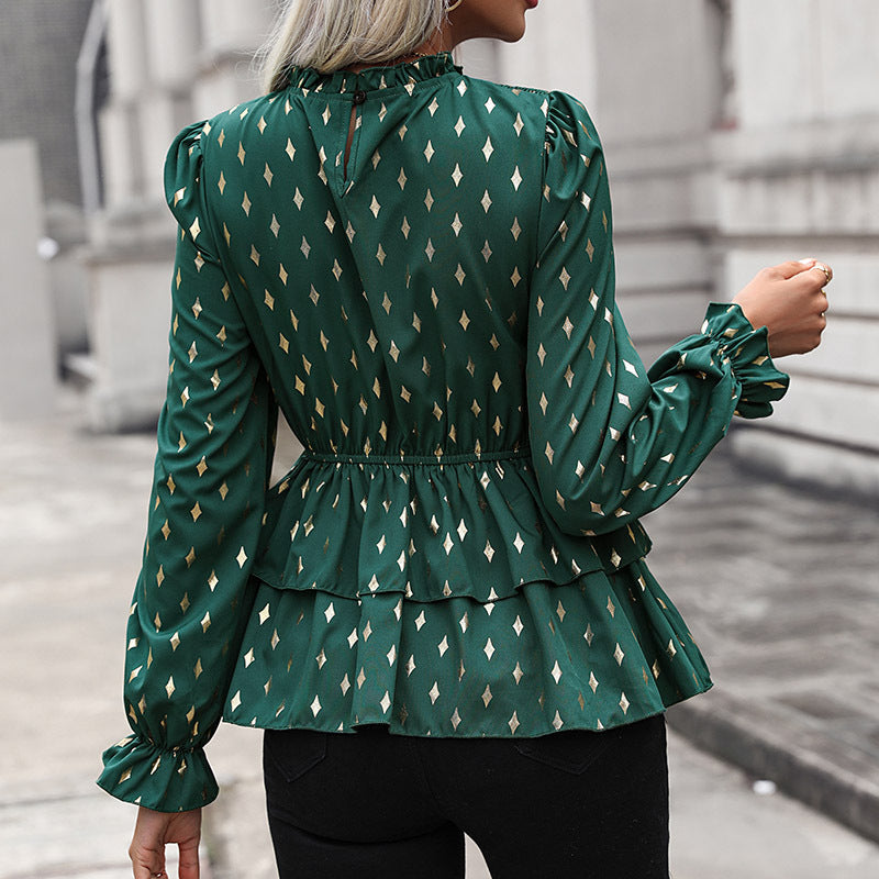 Women's Smocked Ruffle Blouse with Tiered Ruffles and Balloon Sleeves Chichicherry