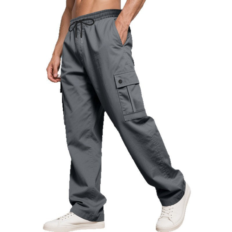 Men's cargo leisure pants with wide legs, elastic waistband, and multiple flap pockets Chichicherry