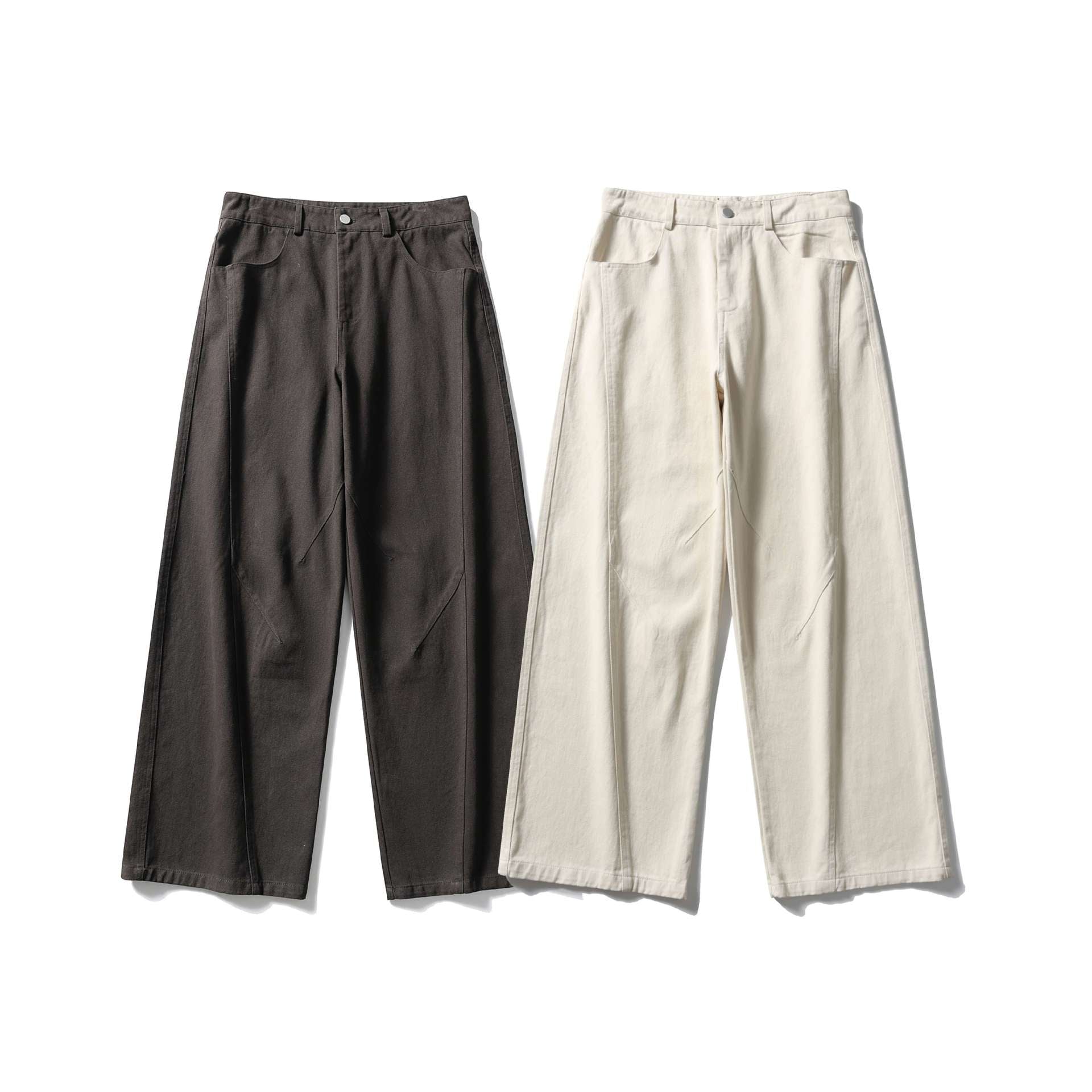 Women High-Waisted Wide Culotte Pants made of Cotton Twill with Decorative Stitching Chichicherry