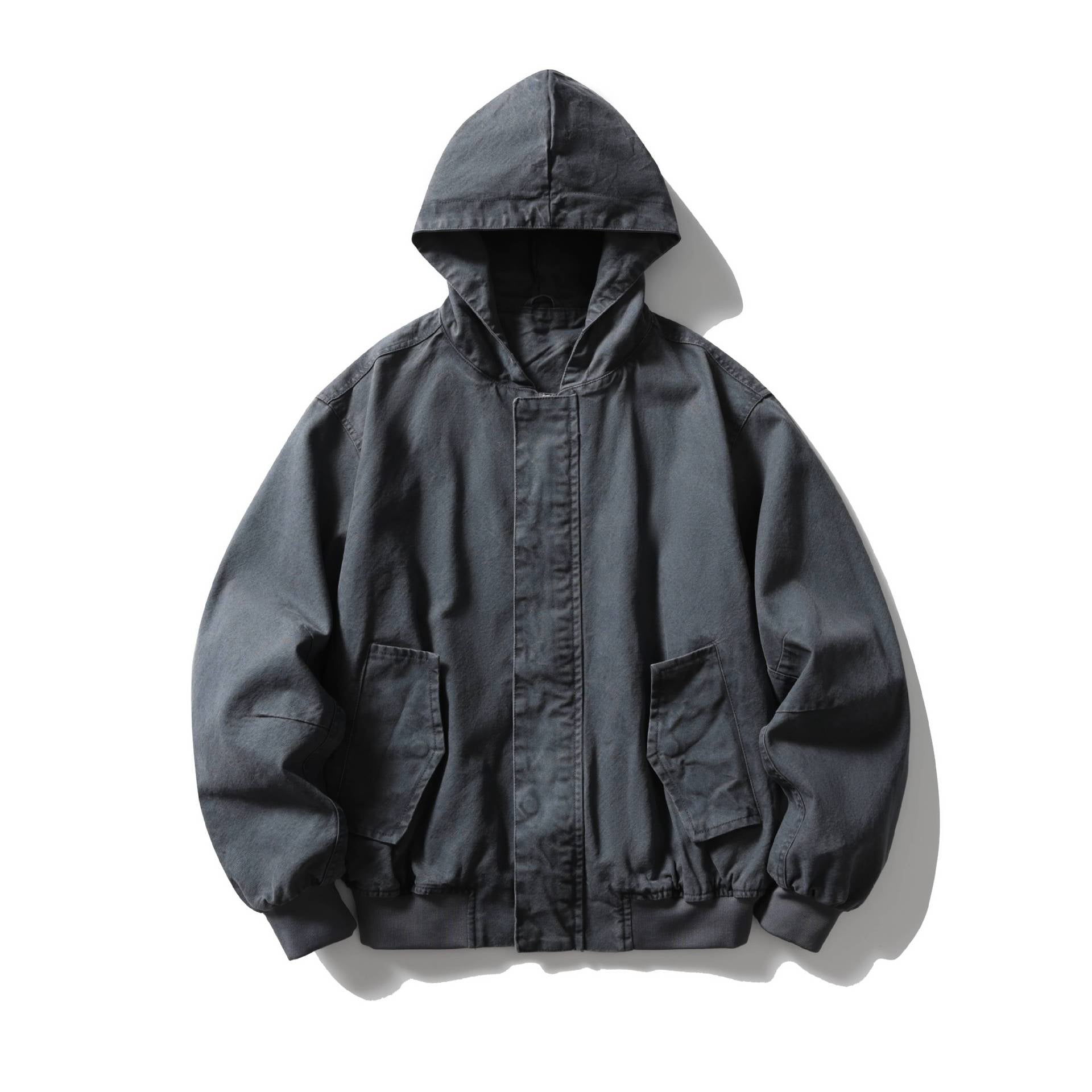 Unisex Boxy Utility Hooded Jacket made of sturdy canvas with ribbed cuffs and flap pockets Chichicherry