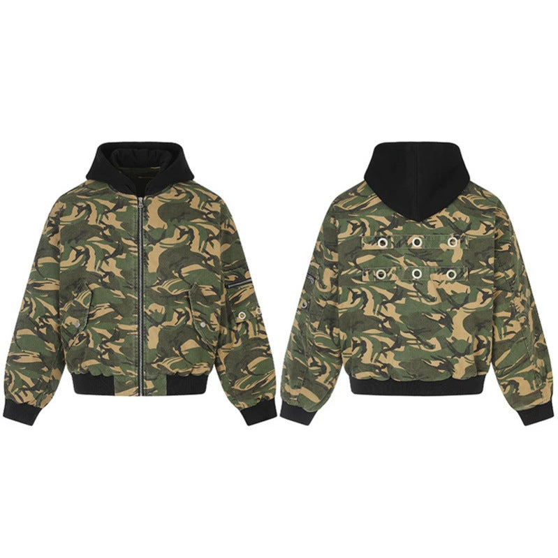 Ladies Oversize Utility Bomber Jacket with Hood, Zip Front and Sleeve Pocket Chichicherry