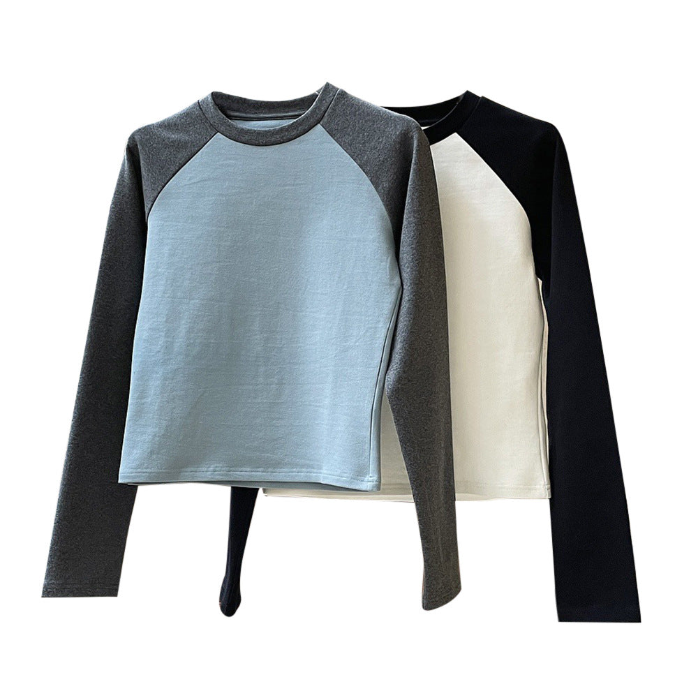 Women's Contrast Raglan Long Sleeve Shirt made of Cotton Jersey, Tailored Fit Chichicherry
