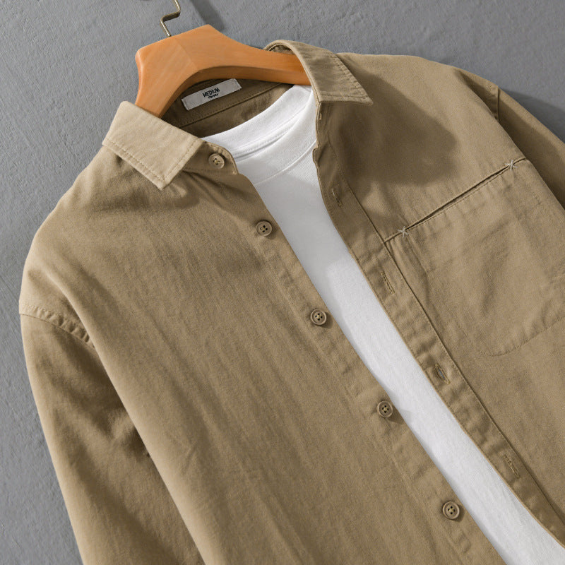 Men's Lightweight Cotton Utility Shirt Jacket with Kent Collar, Chest Pocket and Relaxed Fit Chichicherry