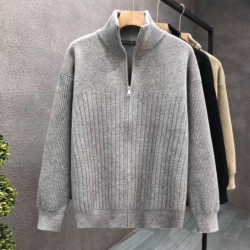 Herren Oversize Feinstrick-Pullover mit halbem Reißverschluss und markanter Rippenstruktur Chichicherry