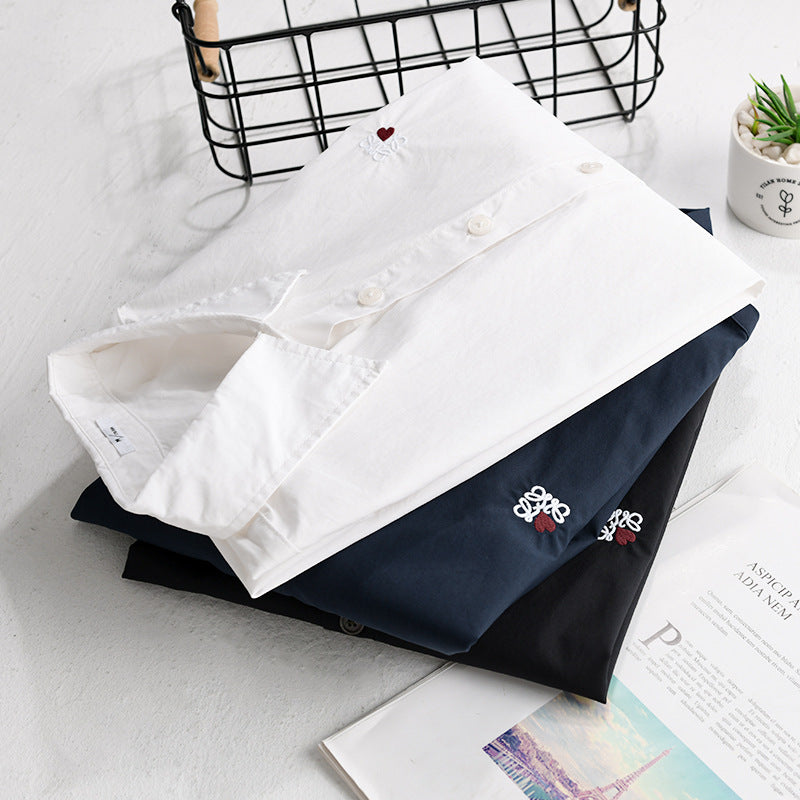 Men's Lightweight Cotton Shirt with Kent Collar and Subtle Logo Embroidery Chichicherry