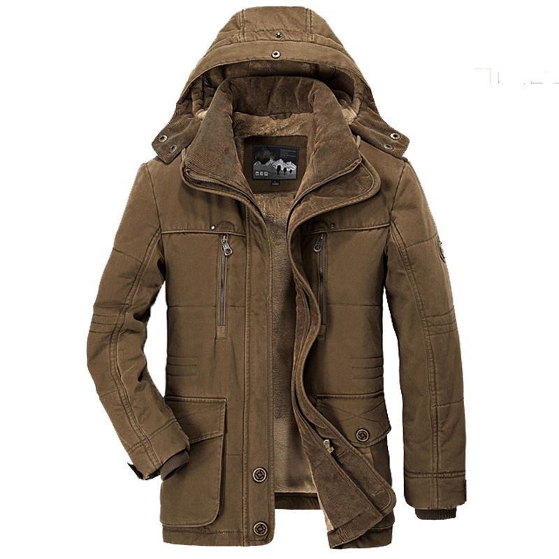 Men's Canvas Parka with Corduroy Inner Collar, Removable Hood and Warming Thermal Lining Chichicherry