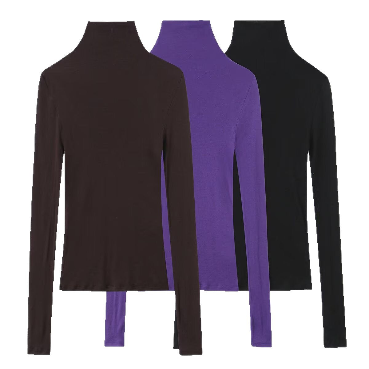 Women Slim Fit Long Sleeve Top with High Roll Neck and Stretch Jersey Chichicherry