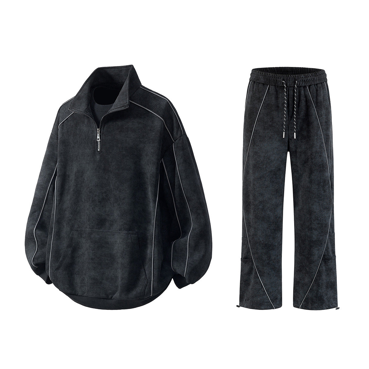 Men's Oversize Half-Zip Sweatshirt with Kangaroo Pocket, Contrast Piping and Balloon Sleeves Chichicherry