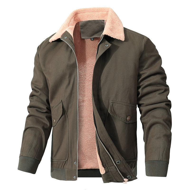 Men's Casual Worker Blouson made of canvas with warming teddy fleece lining and concealed front zipper Chichicherry