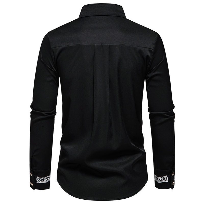 Men's Slim-Fit Business Shirt with Embroidery on the Collar and Cuffs Chichicherry
