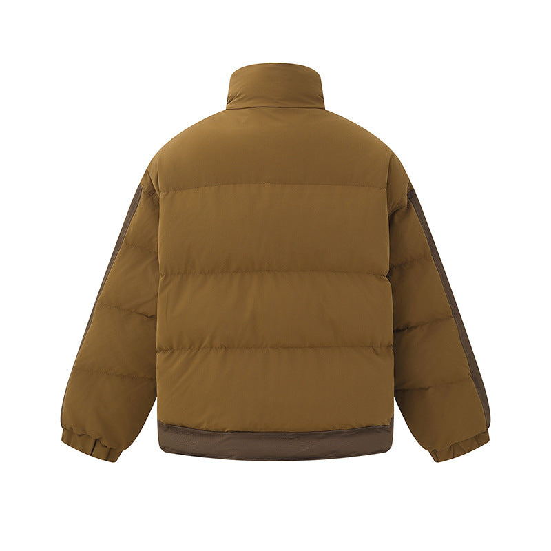 Unisex Short Cut Boxy Quilted Jacket with High Stand-Up Collar and Snap Button Placket Chichicherry