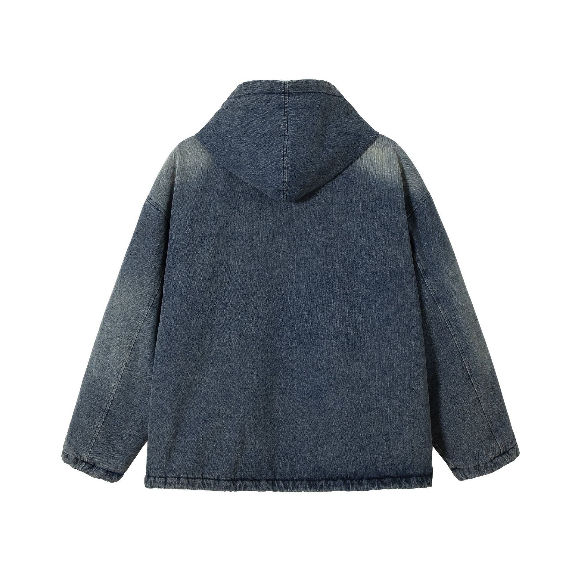 Men's Washed-Denim Hoodie in Oversized Look with Checked Lined Hood Chichicherry