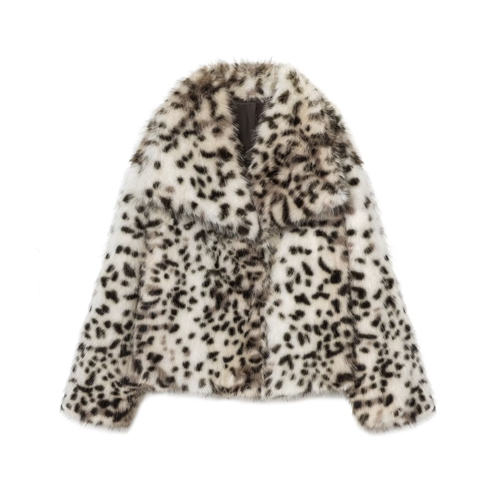Ladies short jacket made of faux fur with leopard print and voluminous shawl collar Chichicherry