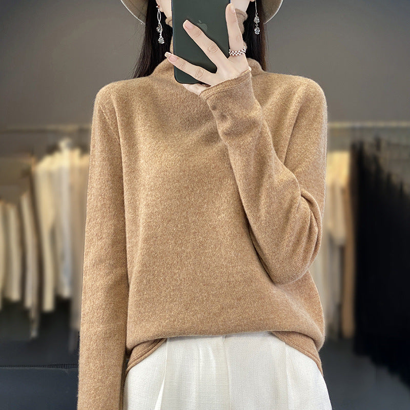 Women's Soft Fine Knit Roll Neck Sweater with Cashmere-Like Feel and Extended Cuffs Chichicherry