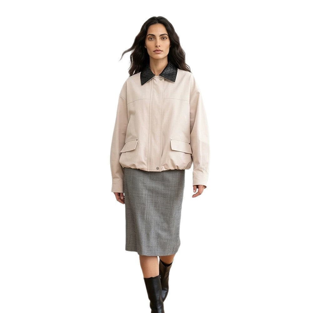 Women's oversized transitional jacket with braided collar and patch flap pockets Chichicherry