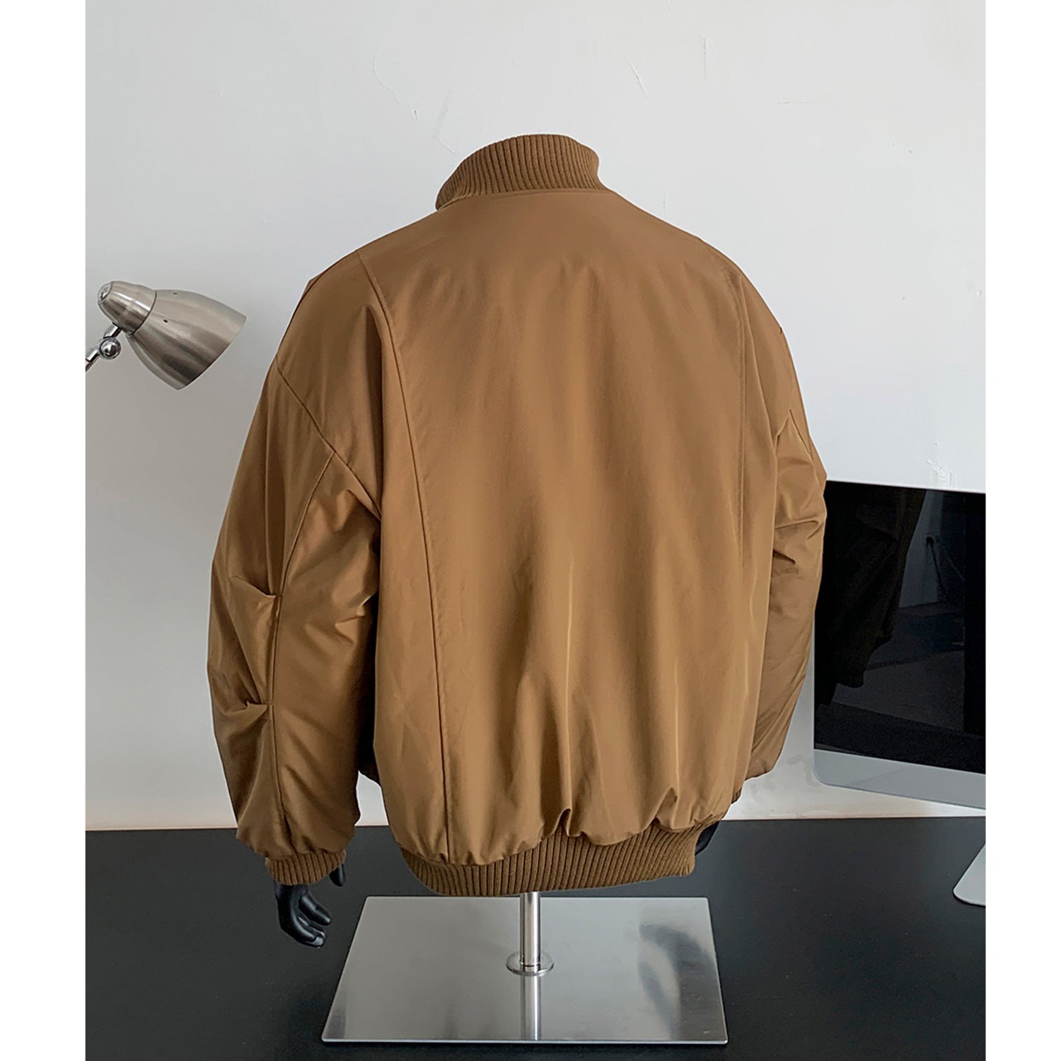 Men's Oversized Quilted Bomber with High Ribbed Collar Construction and Hidden Zipper Chichicherry