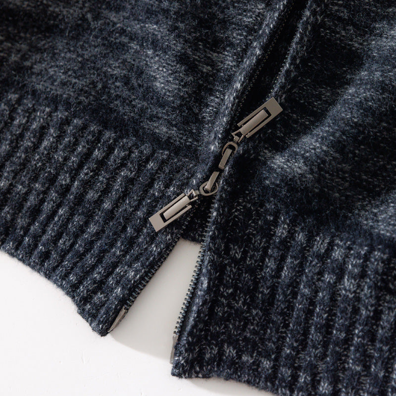 Men's Casual Zip Mock Neck Sweater made from Wool Blend with Brushed Mohair Look and Stand-up Collar Chichicherry