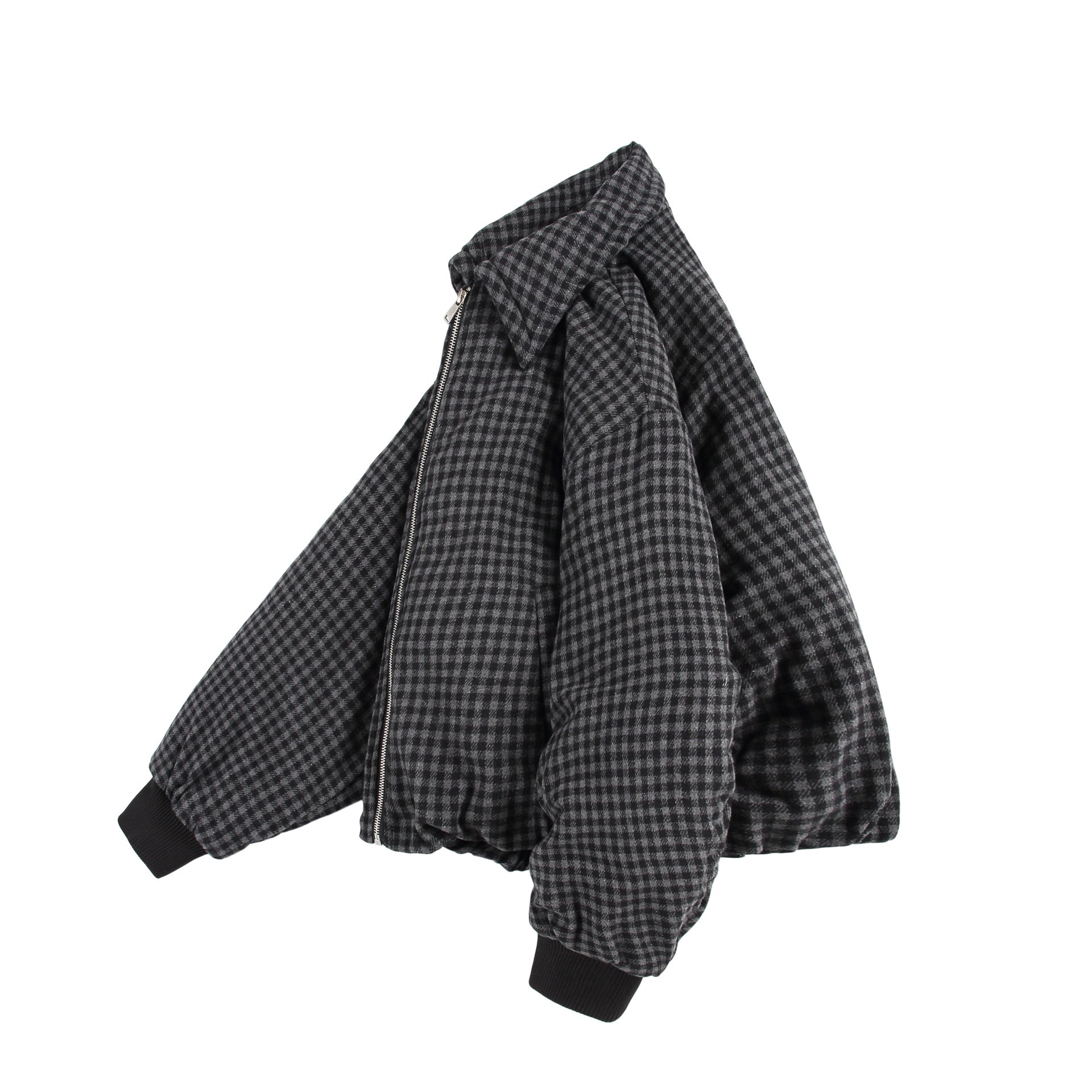 Unisex Boxy-Check Quilted Jacket with Zipper and Elastic Hem Chichicherry