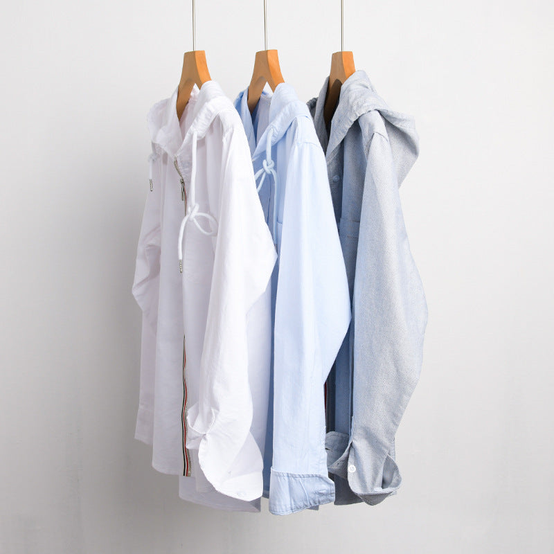 Men's Lightweight Hooded Shirt made of Cotton Blend with Long Zipper Placket and Chest Pocket Chichicherry