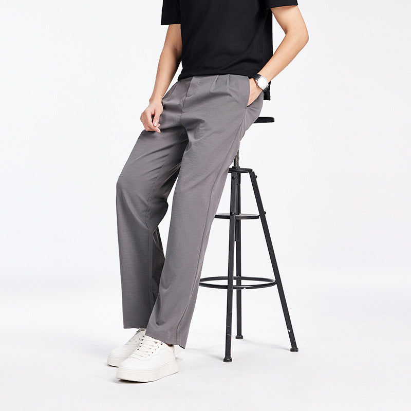 Men's Elegant Pleated Fabric Pants with High Waist, Crease and Straight Leg Chichicherry