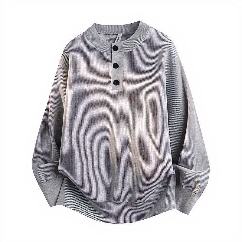 Unisex Oversized Rippen-Henley-Pullover mit verlängertem Rückensaum und 3-Knopf-Leiste Chichicherry