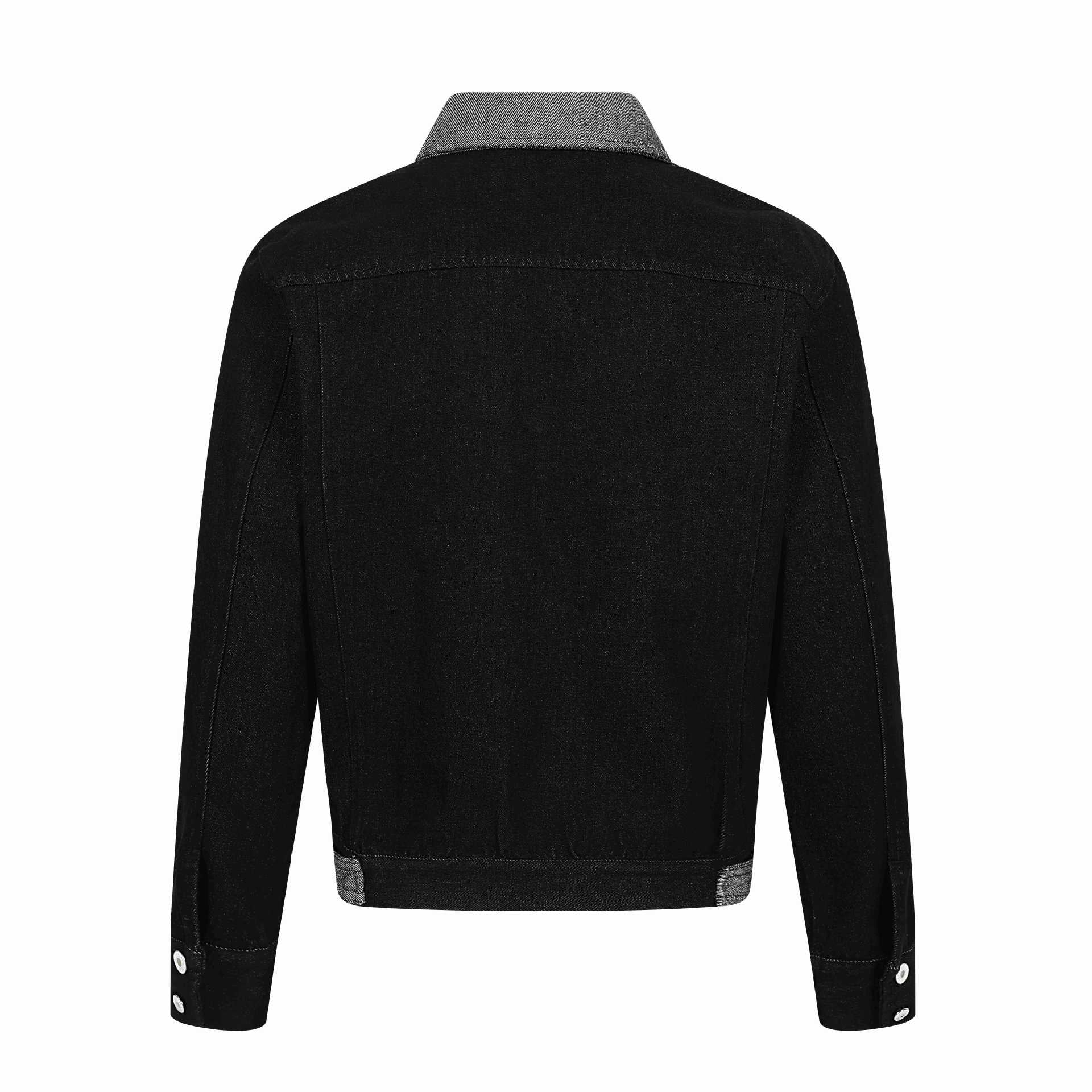 Men's denim blouson jacket with contrast collar and graphic sleeve prints Chichicherry
