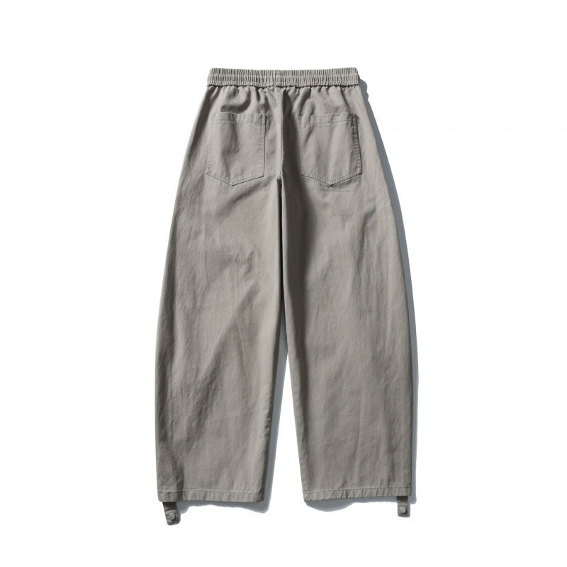 Unisex Wide Cropped Cargo Pants with Drawstring Waistband, Multifunctional Flap Pockets, and Adjustable Leg Straps Chichicherry