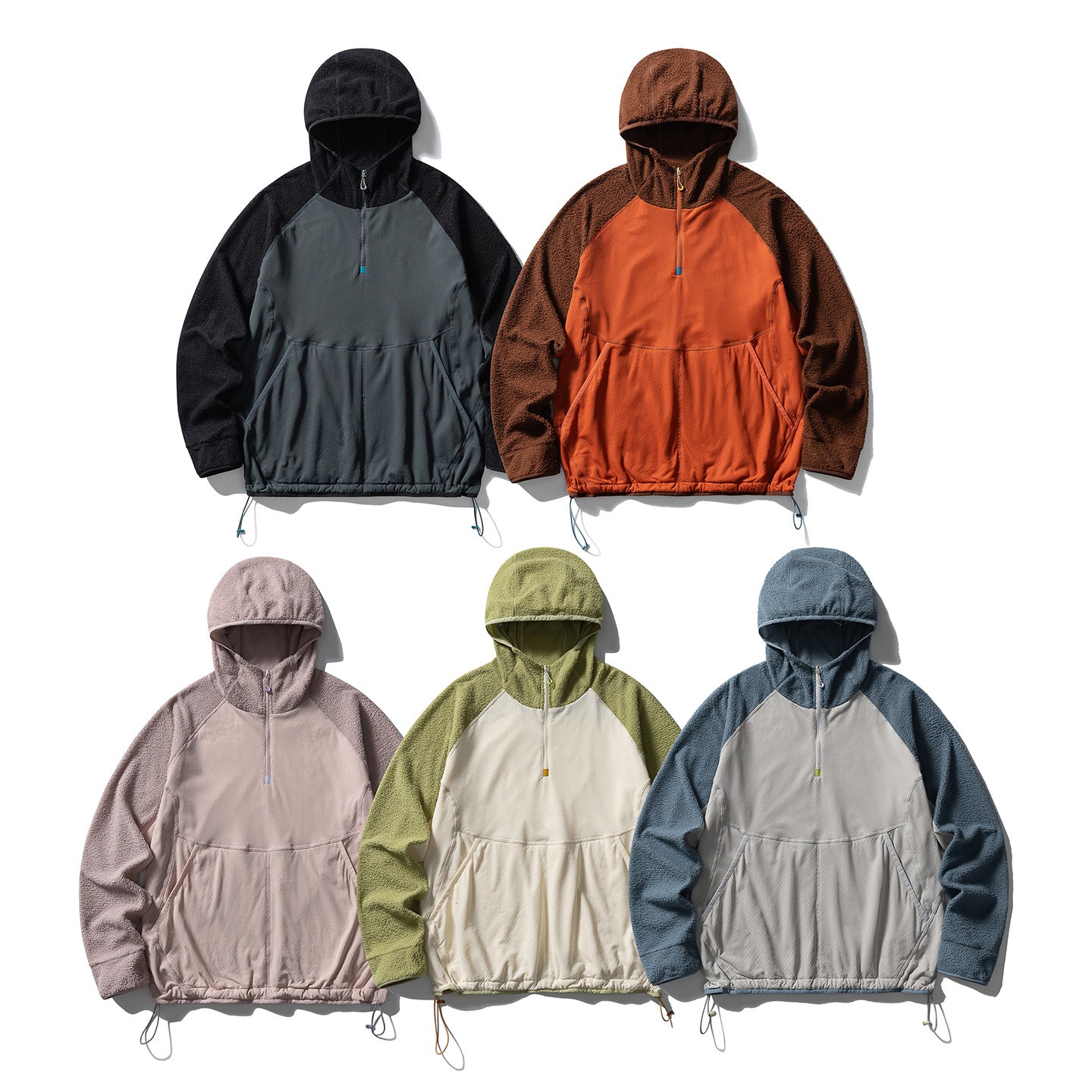 Unisex Hybrid Hoodie Fleece Pullover with Softshell Front, Half Zipper and Kangaroo Pocket Chichicherry