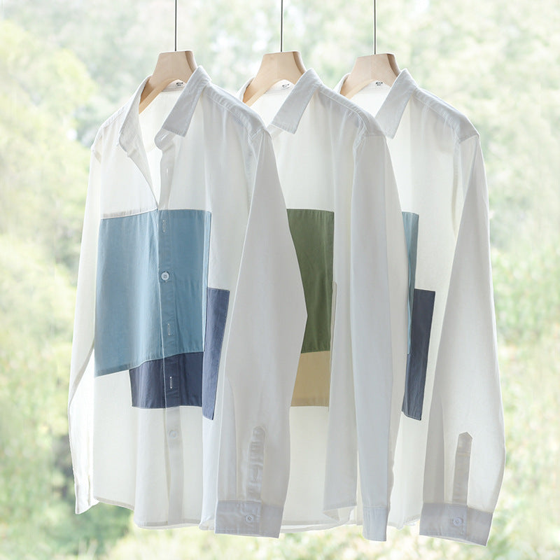 Men's cotton overshirt with colored block panels and Kent collar Chichicherry