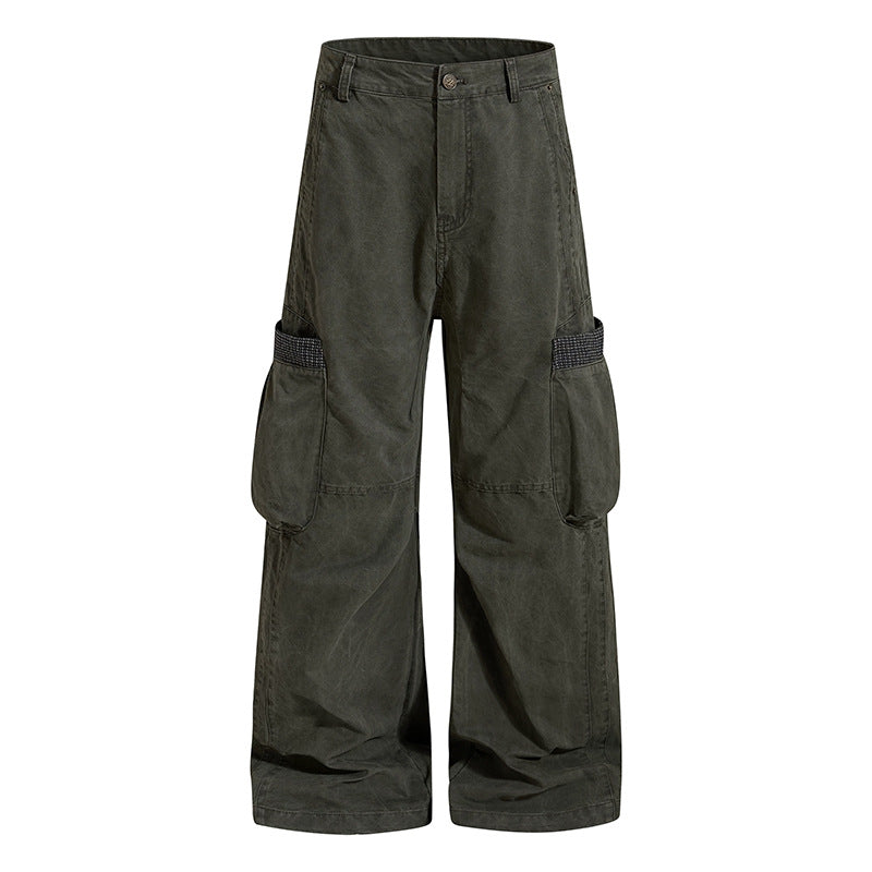 Women's Wide High-Waist Cargo Culotte with Large Pocket Bags and Check Cuffs Chichicherry
