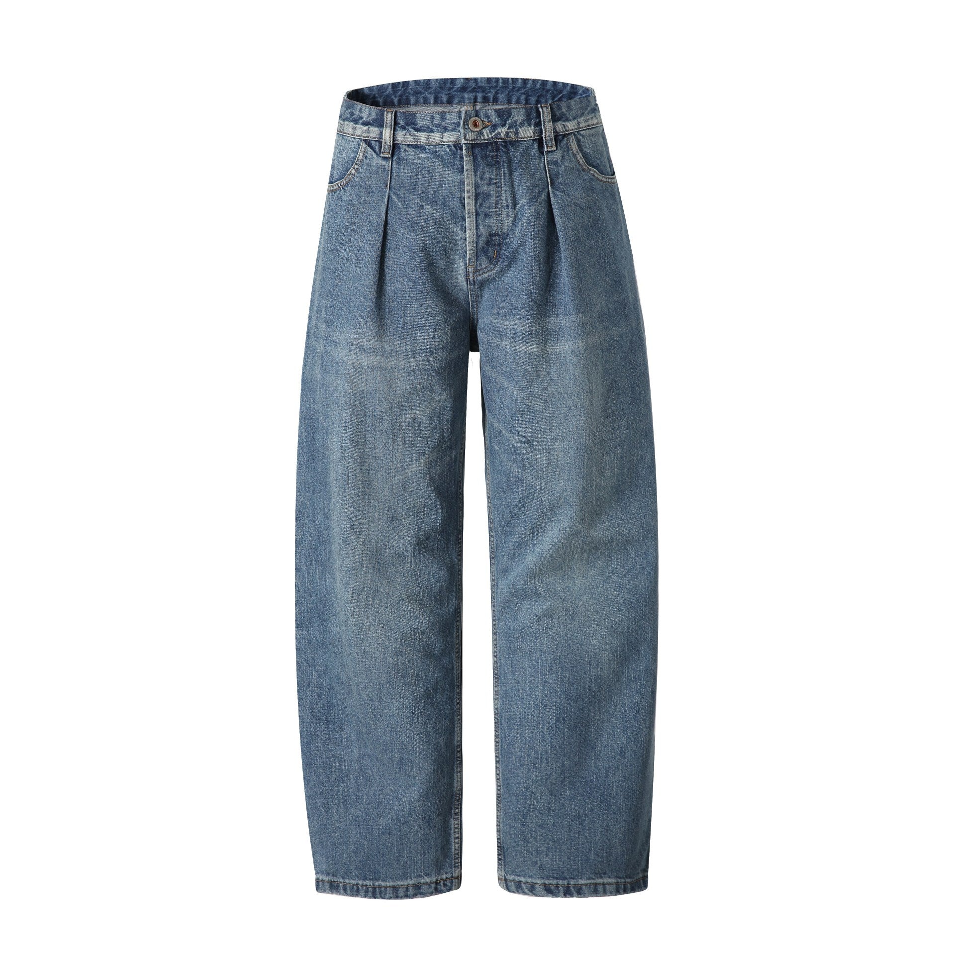 Women's High-Waist Jeans Pants with Pleats, Wide Leg and Vintage Wash Chichicherry