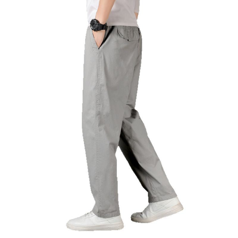 Men's Wide Cotton Chino Pants in Relaxed Fit with Elastic Comfort Waistband & Concealed Side Pockets Chichicherry