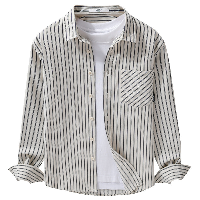 Men's pinstripe long sleeve shirt jacket in overshirt style made of lightweight cotton blend with diagonal breast pocket Chichicherry