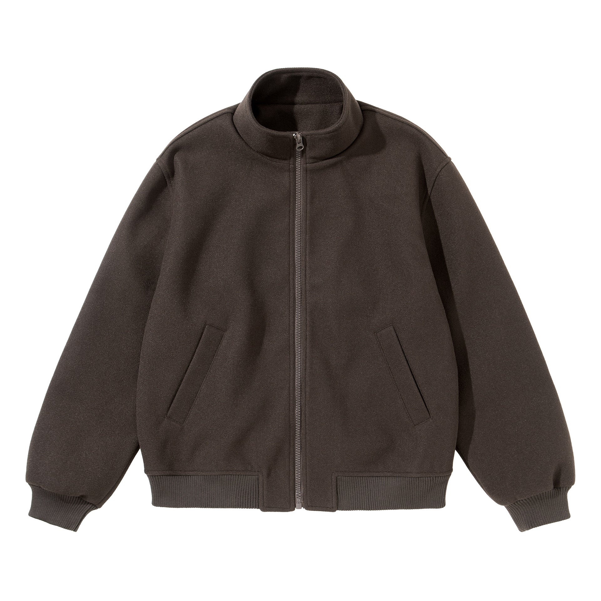 Unisex Short Cut Boxy Wool Blend Blouson with Stand Collar Chichicherry