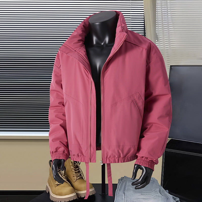 Men's thermal insulated short bomber jacket with stand-up collar and drawstring waistband Chichicherry
