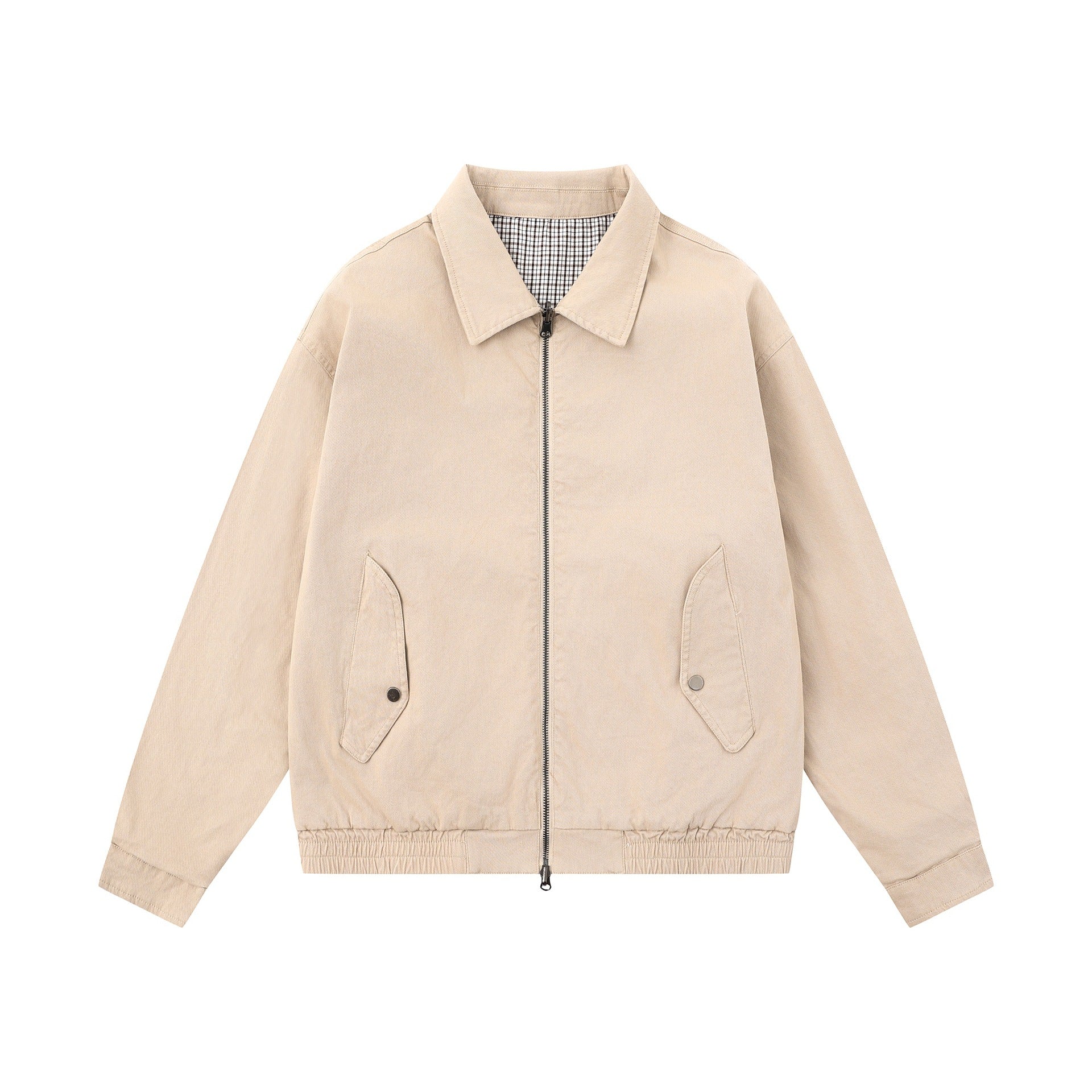 Men's Boxy Canvas Blouson Jacket with Zipper, Flap Pockets and Elastic Hem Chichicherry