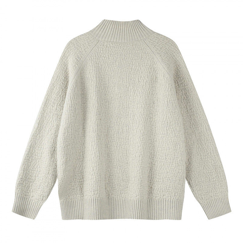 Unisex Structured Half-Zip Knit Sweater with Henley Button Placket and Raglan Sleeves Chichicherry