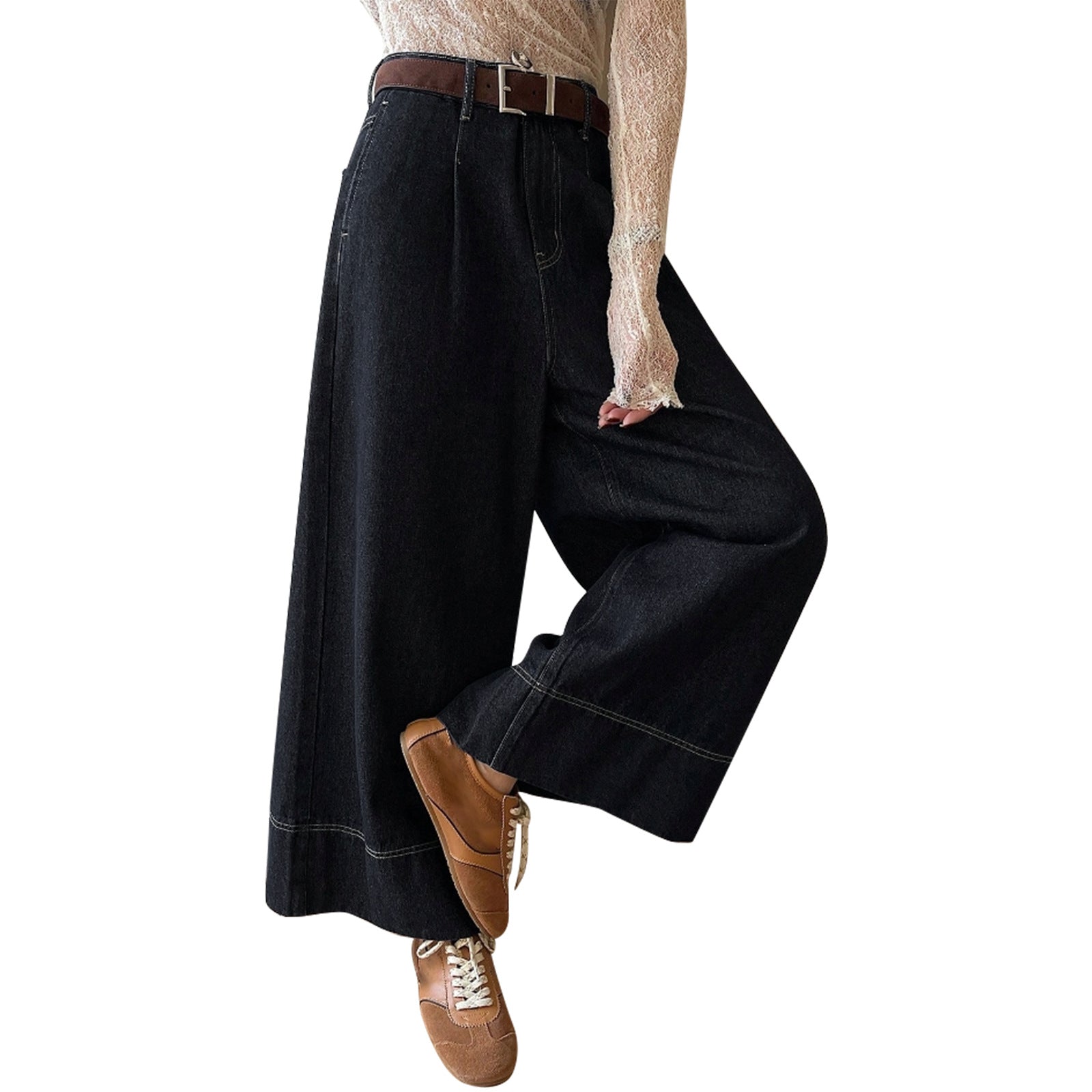 Women's High-Waist Culotte Jeans made of heavy Wide-Leg Denim with decorative front seam Chichicherry