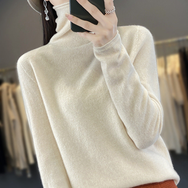 Women's Soft Fine Knit Roll Neck Sweater with Cashmere-Like Feel and Extended Cuffs Chichicherry