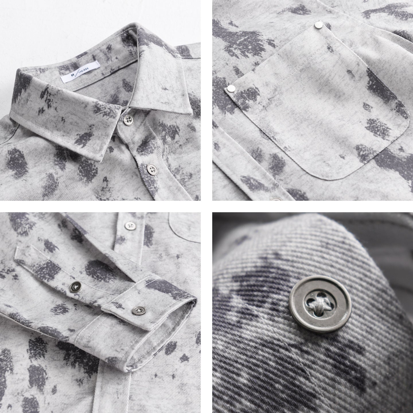 Men's Long-Sleeved Cotton Overshirt with Abstract Spray Pattern and Patch Chest Pocket Chichicherry