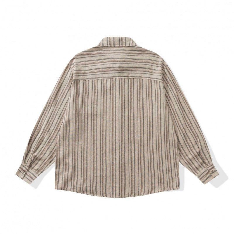 Unisex Oversize-Longsleeve Shirt with Vertical Striped Pattern and Chest Pocket Chichicherry